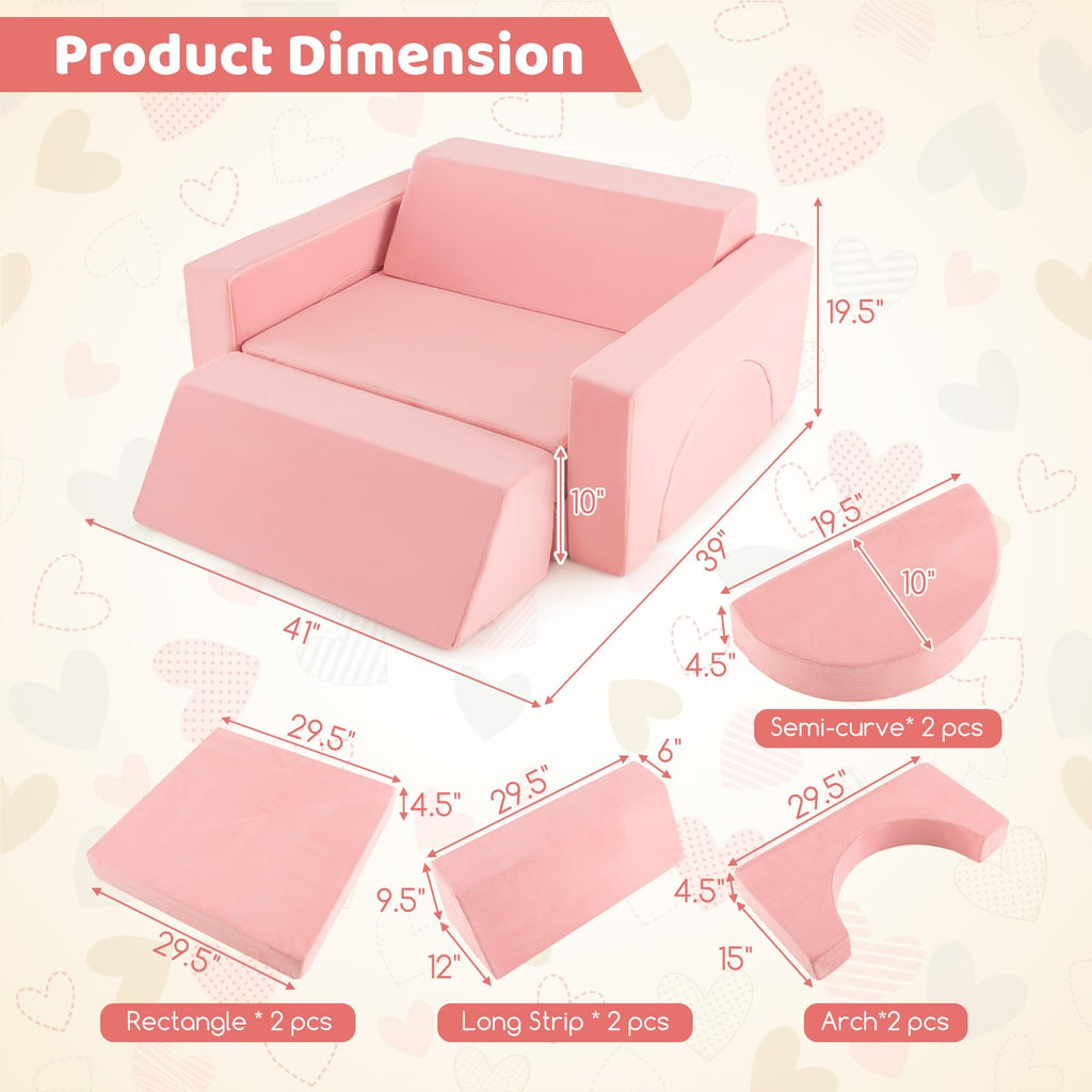 OLAKIDS Mondular Kids Play Couch, 8PCS Toddler Sectional Sofa Building Fort