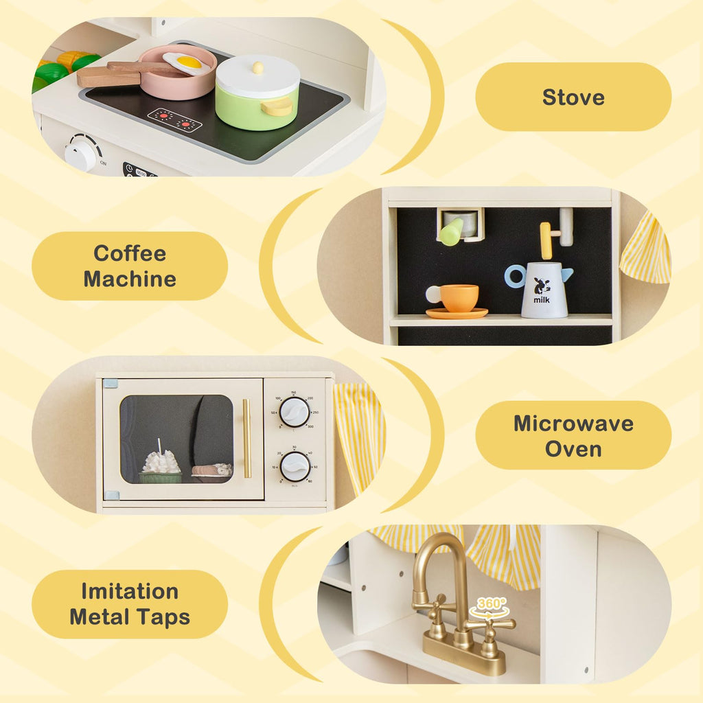 OLAKIDS Kids Kitchen Playset Cooking Toy Kitchen Set with Coffee Machine Stove Removable Sink Microwave Storage Cabinet