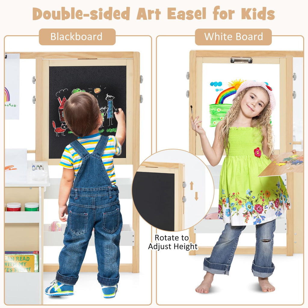 OLAKIDS 3 in 1 Kids Art Table and Chair Set, Toddler Wood Activity Desk with Double-Sided Easel, Children Furniture