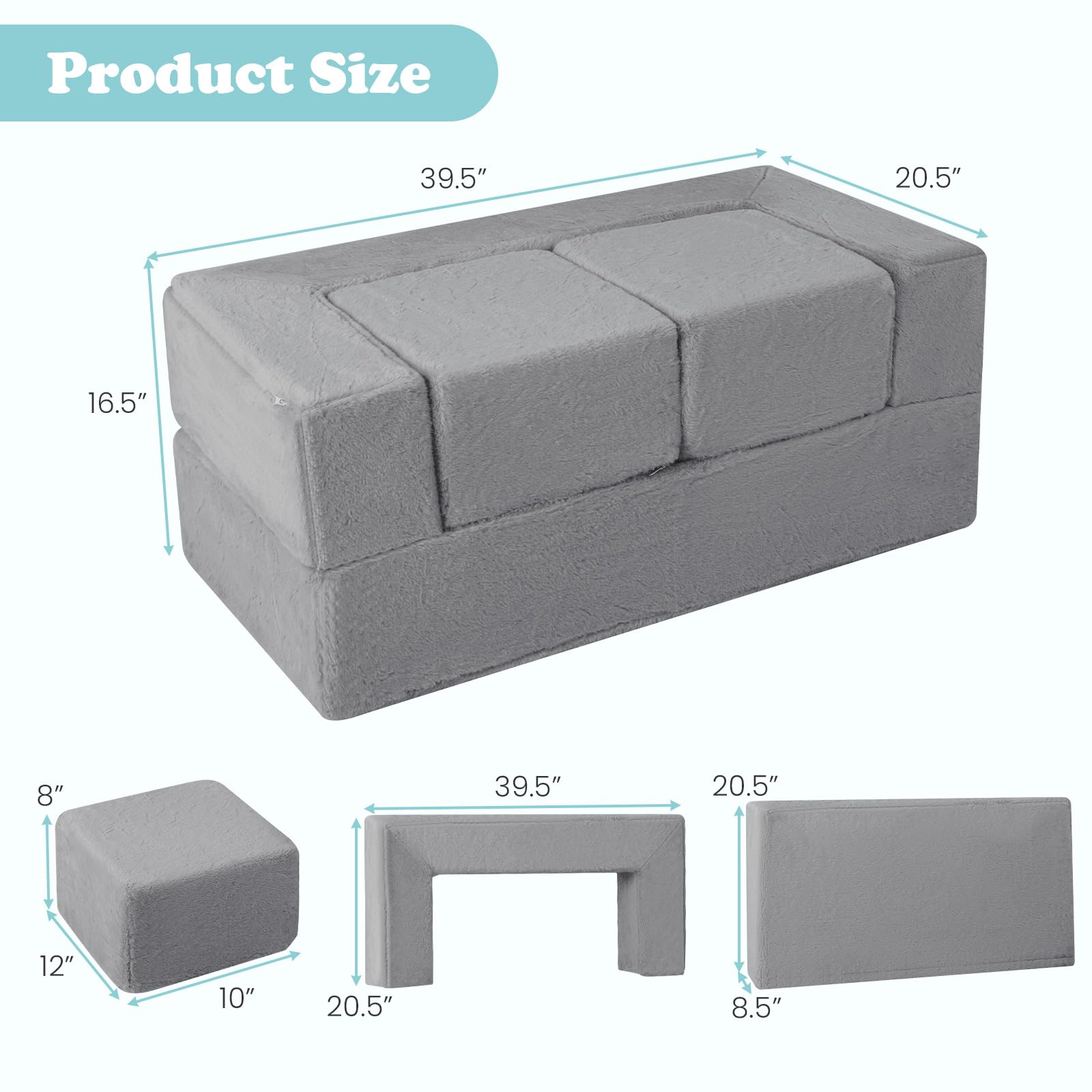OLAKIDS Modular Kids Play Couch, Toddler Sectional Fort Building Sofa