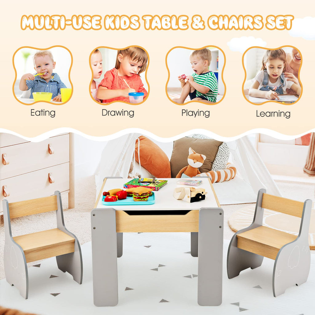 OLAKIDS 3 in 1 Kids Table and Chair Set, Wood Multi Activity Table with Removable Tabletop, Detachable Blackboard