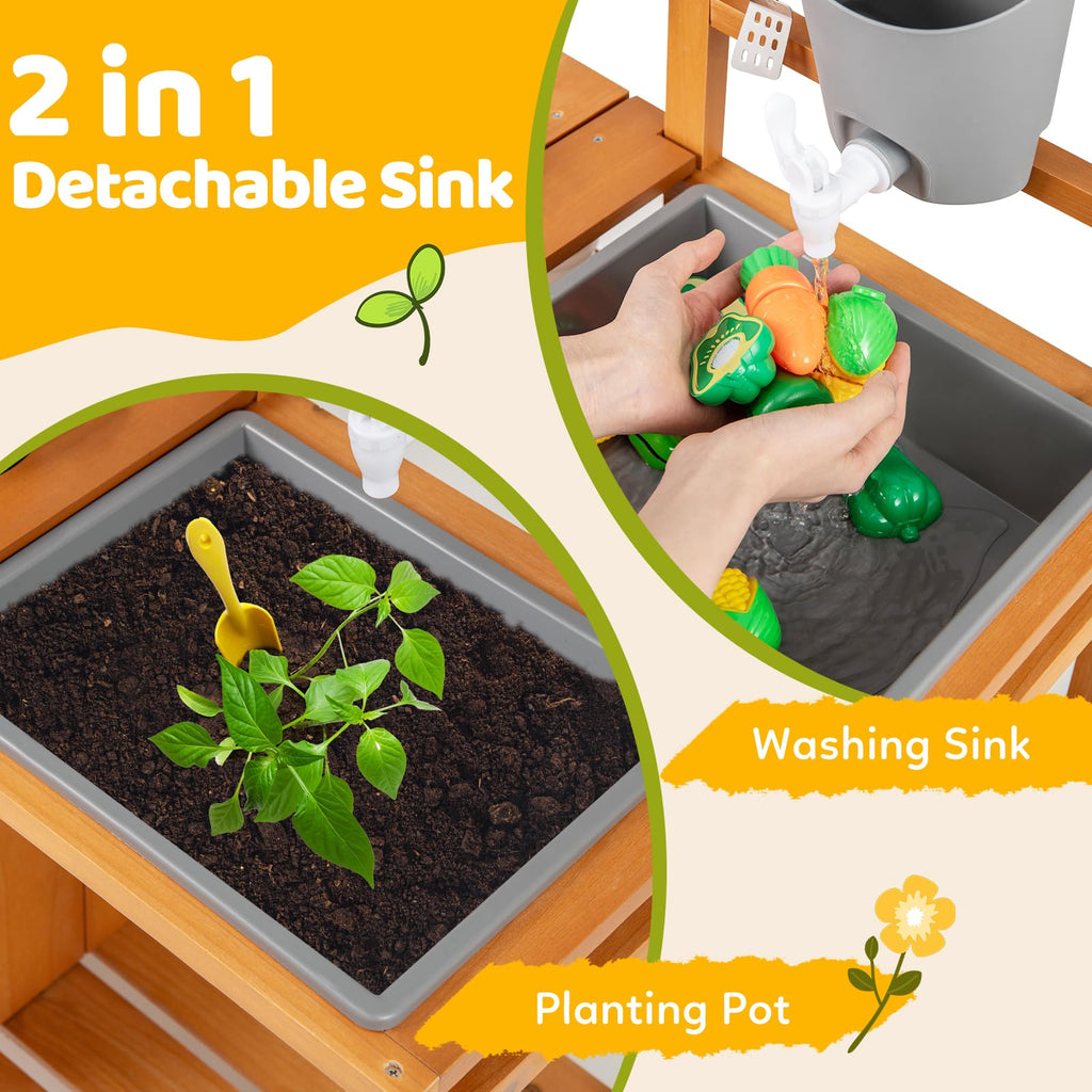 OLAKIDS Mud Kitchen for Kids Outdoor, Wooden Toddler Play Kitchen