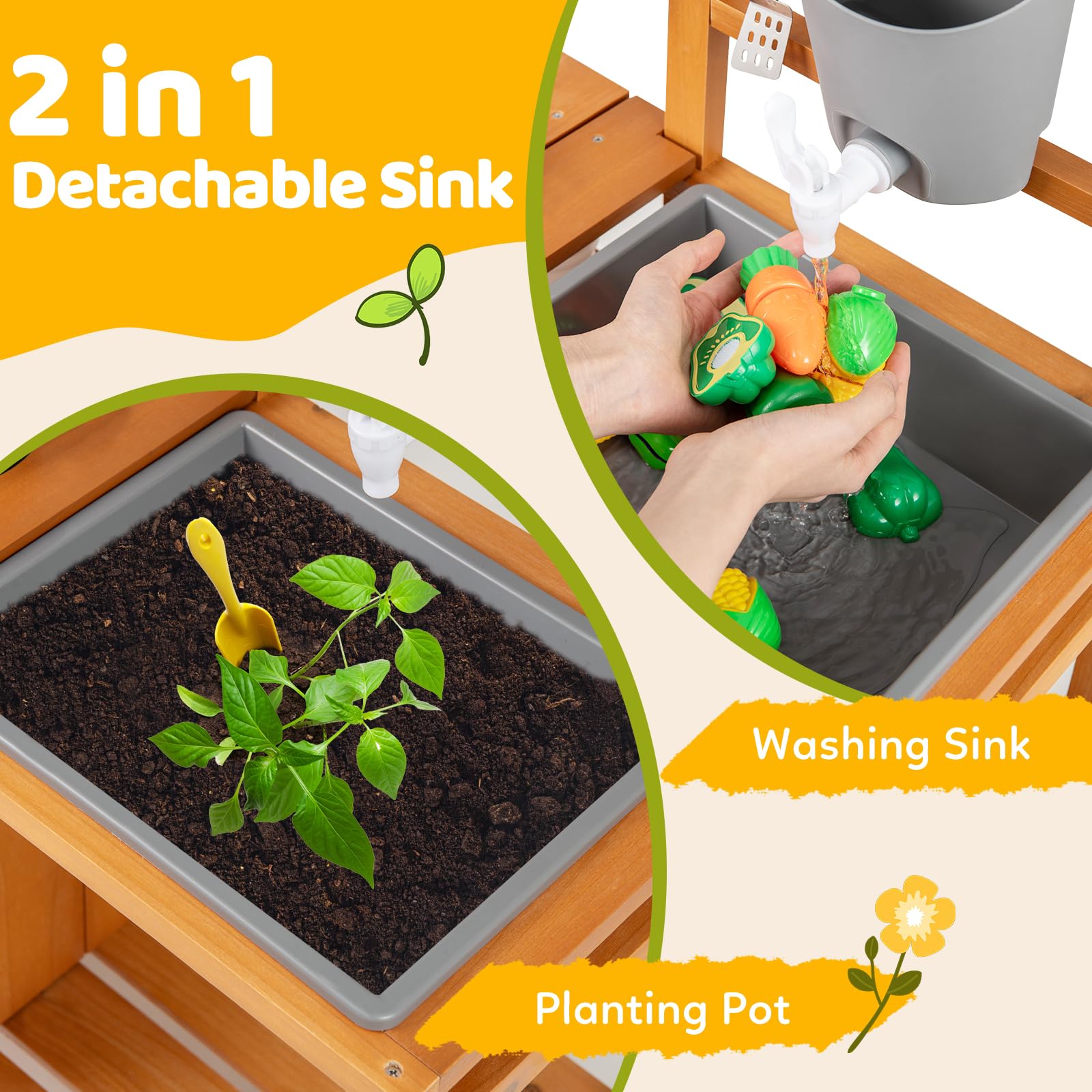 OLAKIDS Mud Kitchen for Kids Outdoor, Wooden Toddler Play Kitchen