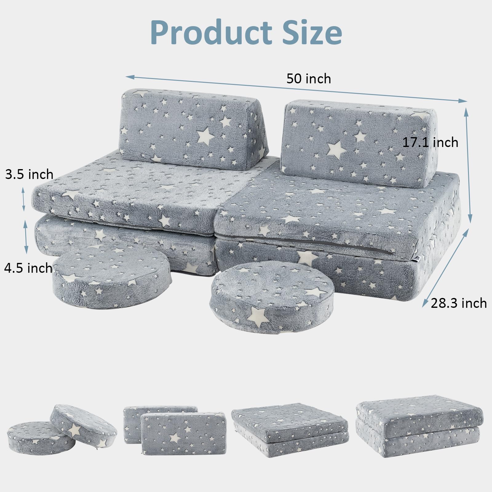 OLAKIDS Modular Kids Play Couch, 6 PCS Toddler Creative Sectional Fort Building Sofa for Playroom, Bedroom