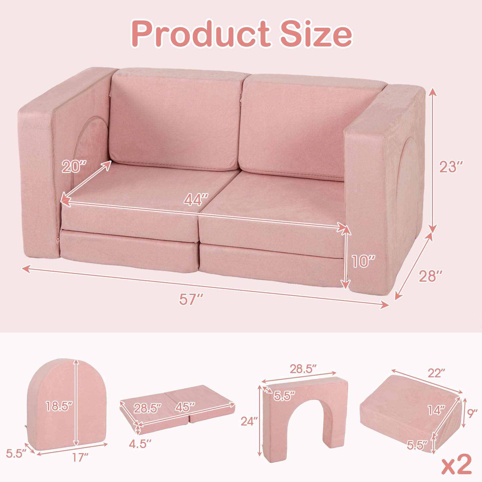 OLAKIDS Modular Kids Play Couch, 8 PCS Toddler Creative Sectional Fort Building Sofa