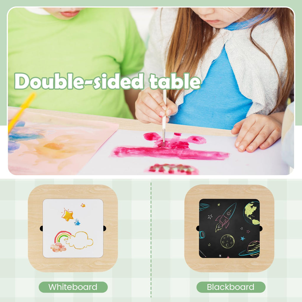 OLAKIDS Kids Table and Chair Set, 3 in 1 Wooden Activity Table with Removable Tabletop, Blackboard and Whiteboard