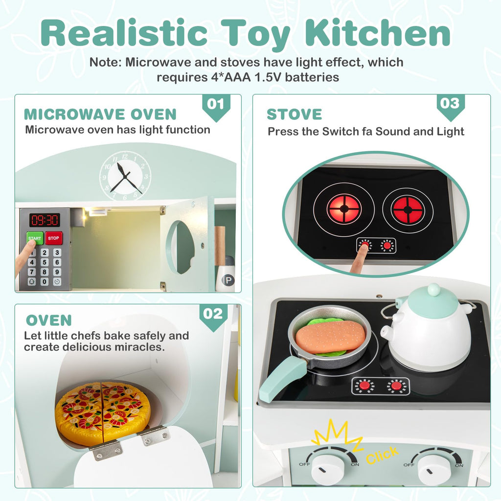 OLAKIDS Corner Kids Kitchen Playset, Toddler Wooden Pretend Cooking Set