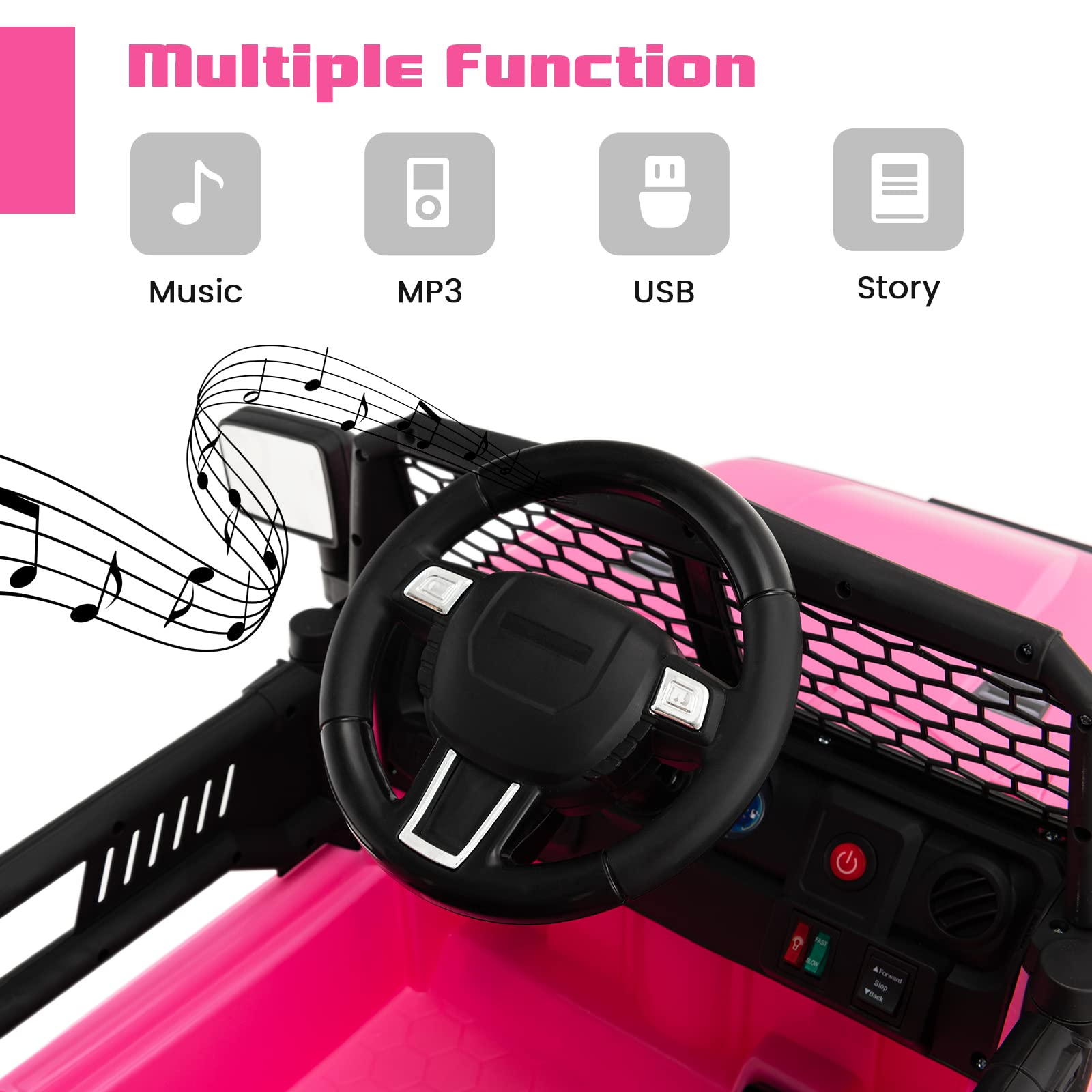 12V Electric Vehicle Car with Remote Control, Toddlers Battery Powered Toy with 2 Speeds, Spring Suspension OLAKIDS