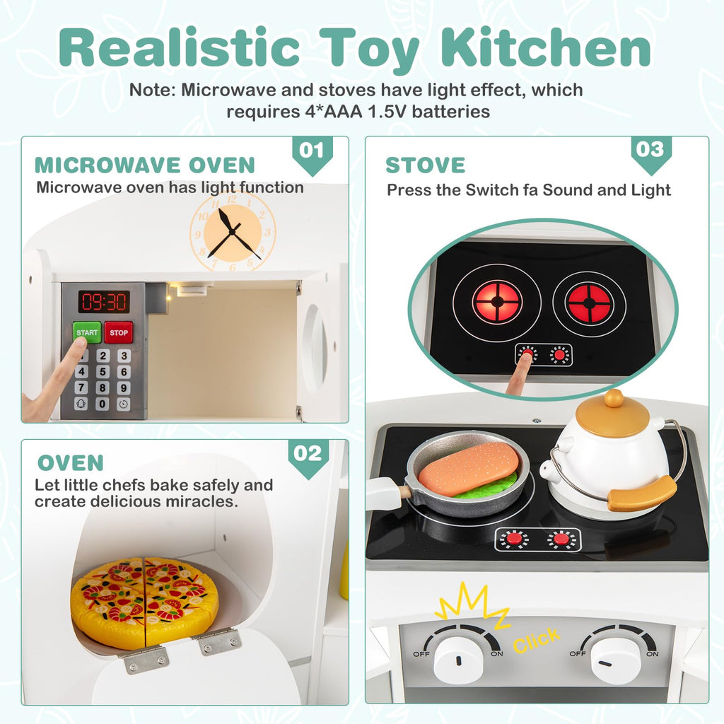 OLAKIDS Corner Kids Kitchen Playset, Toddler Wooden Pretend Cooking Set