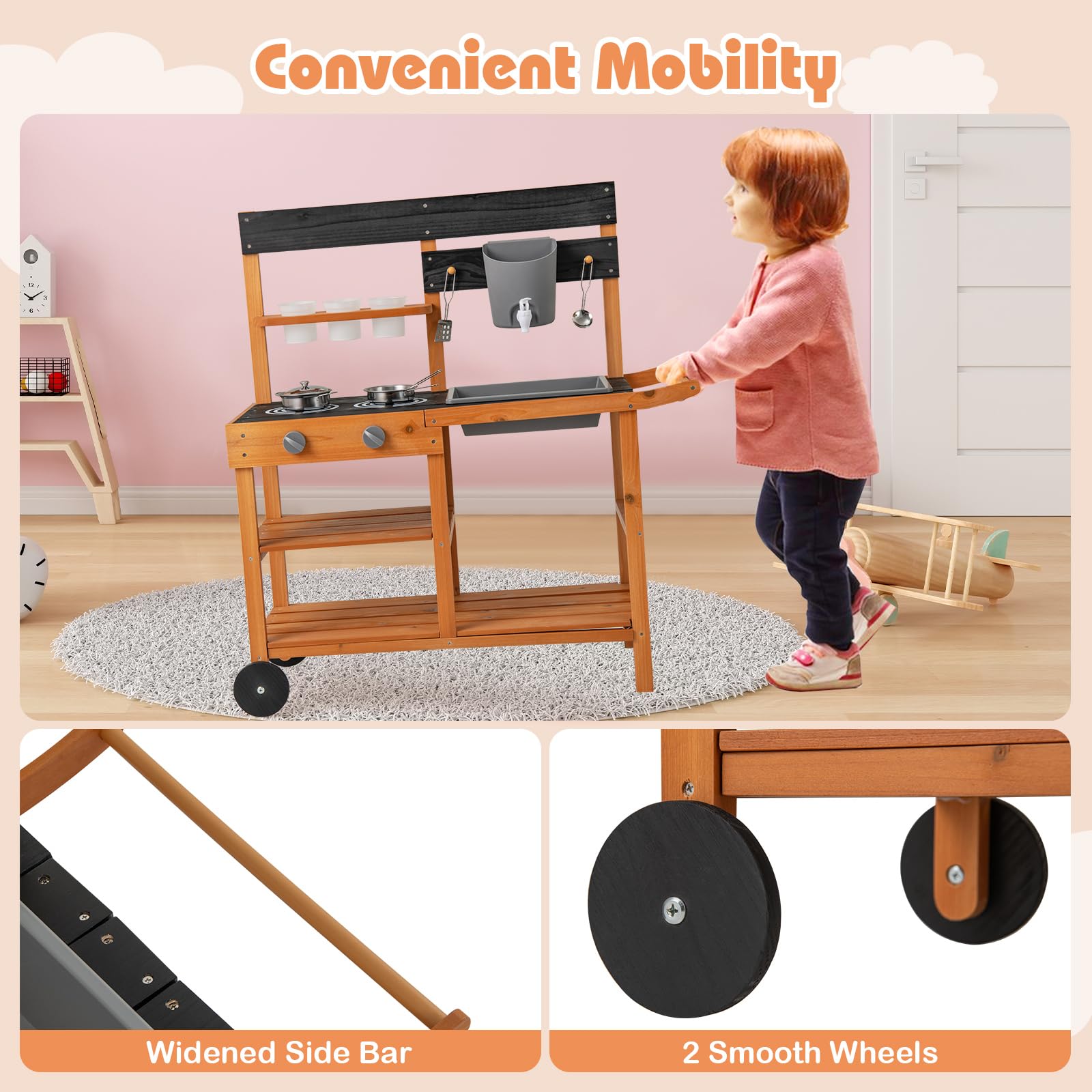 OLAKIDS Mud Kitchen for Kids Outdoor, Wooden Toddler Play Kitchen