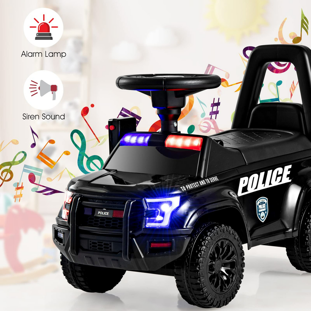 OLAKIDS Ride On Push Police Car, Toddler Foot-to-Floor Sliding Toy with Siren, Steering Wheel, Megaphone, Horn, Headlights, Under Seat Storage OLAKIDS