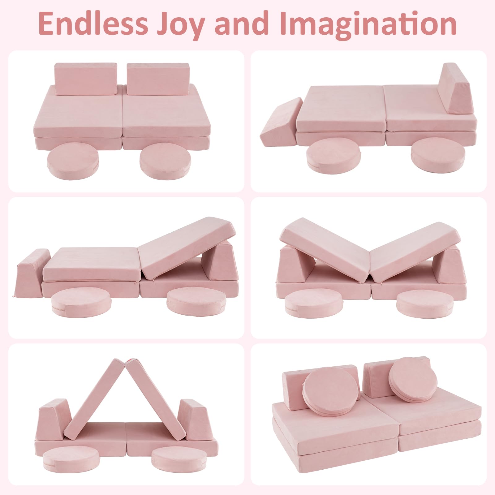 OLAKIDS Modular Kids Play Couch, 6 PCS Toddler Creative Sectional Fort Building Sofa for Playroom, Bedroom