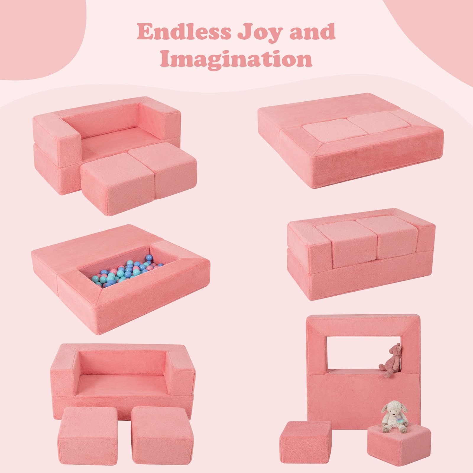 OLAKIDS Modular Kids Play Couch, Toddler Sectional Fort Building Sofa