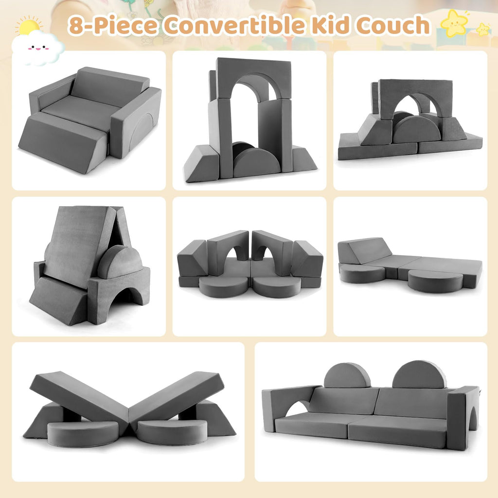 OLAKIDS Mondular Kids Play Couch, 8PCS Toddler Sectional Sofa Building Fort
