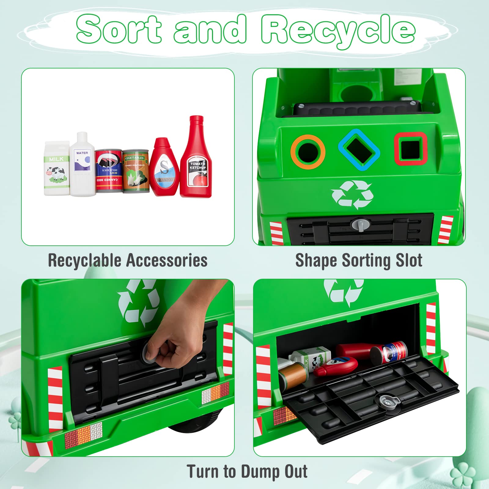 OLAKIDS Ride on Car, 6V Recycling Garbage Truck Electric Vehicle with Music, Horn, Warning Lights
