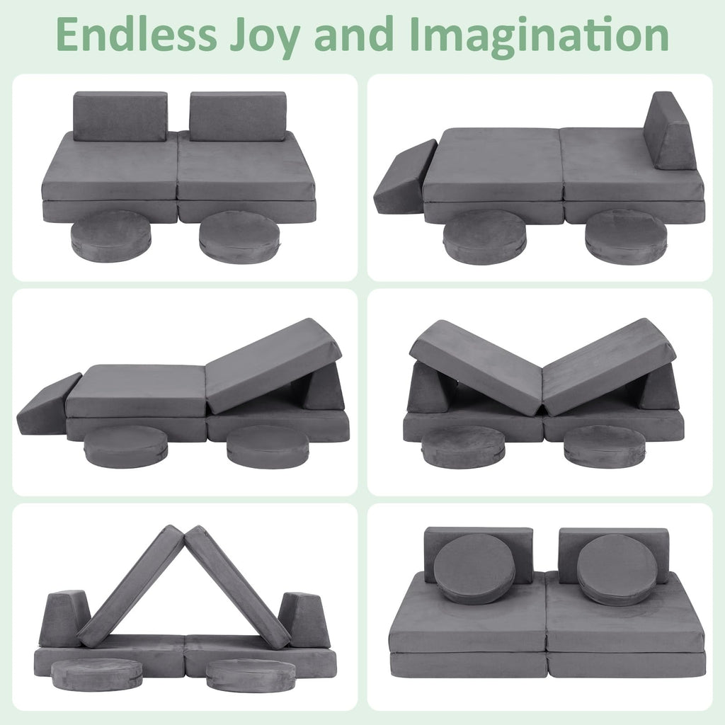 OLAKIDS Modular Kids Play Couch, 6 PCS Toddler Creative Sectional Fort Building Sofa for Playroom, Bedroom