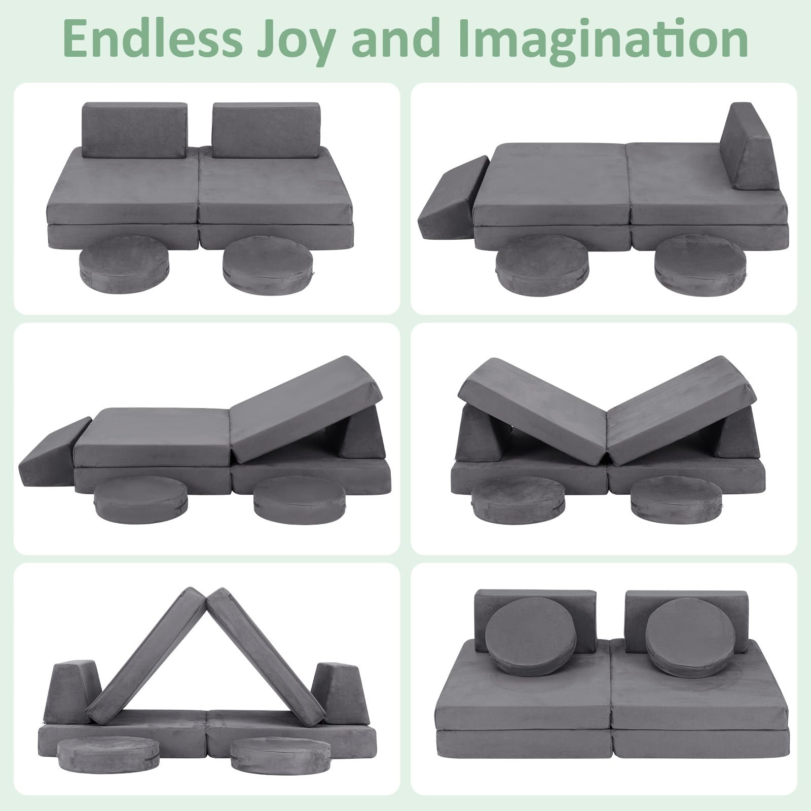 OLAKIDS Modular Kids Play Couch, 6 PCS Toddler Creative Sectional Fort Building Sofa for Playroom, Bedroom