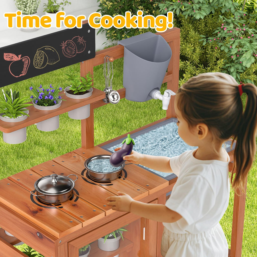 OLAKIDS Mud Kitchen for Kids Outdoor, Wooden Toddler Play Kitchen