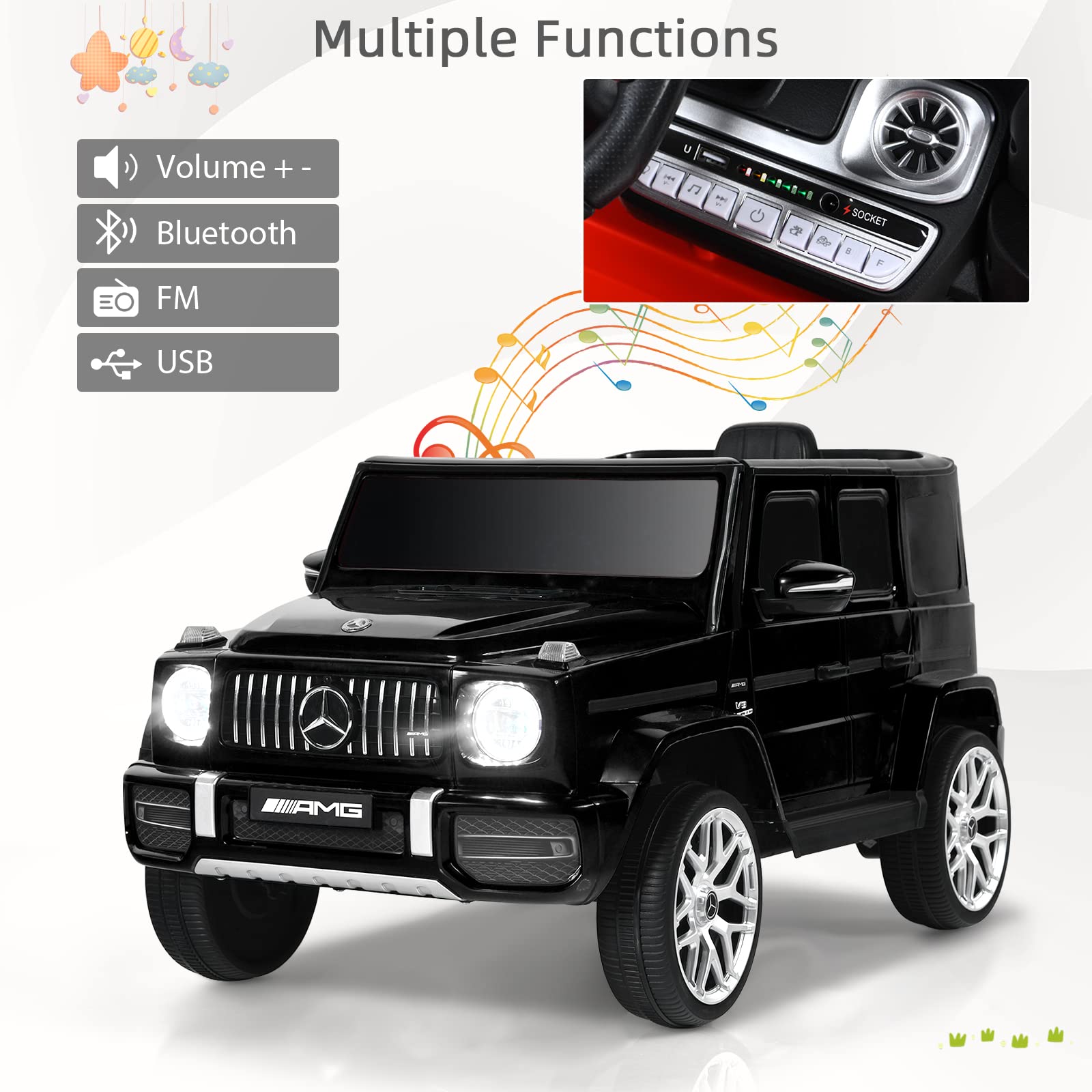 OLAKIDS 12V Kids Ride On Car, Licensed Mercedes Benz G63 Electric Vehicle with Remote Control, Double Open Doors, Music, Bluetooth, 2 Speeds, Wheels Suspension, Battery Powered Driving Toy OLAKIDS