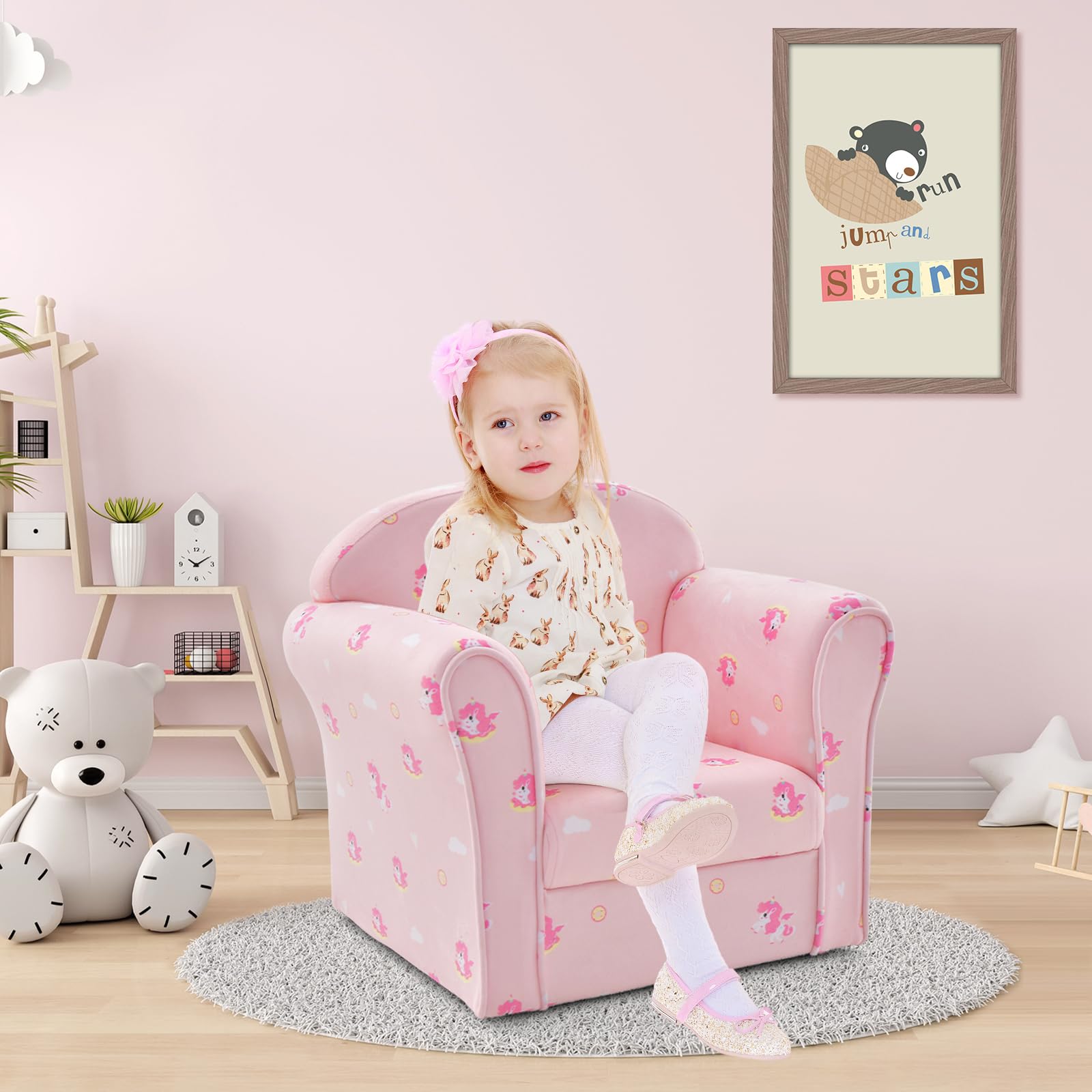 OLAKIDS Kids Sofa, Toddler Armchair Chair with Sturdy Wood Construction, Upholstered Children Armrest Couch