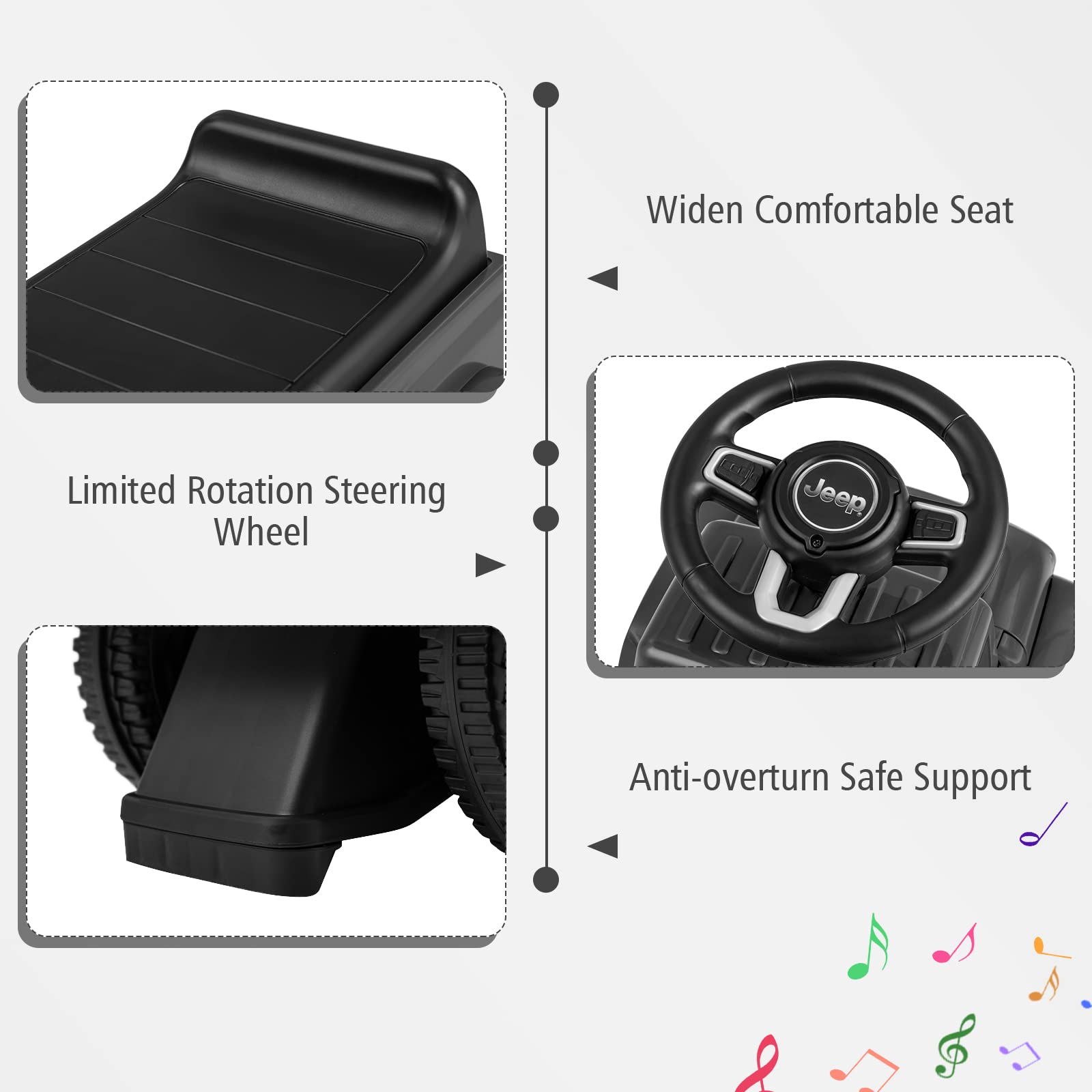 OLAKIDS Kids Ride on Push Car, Licensed Jeep Foot-to-Floor Sliding Toddler Toy with Engine Sound