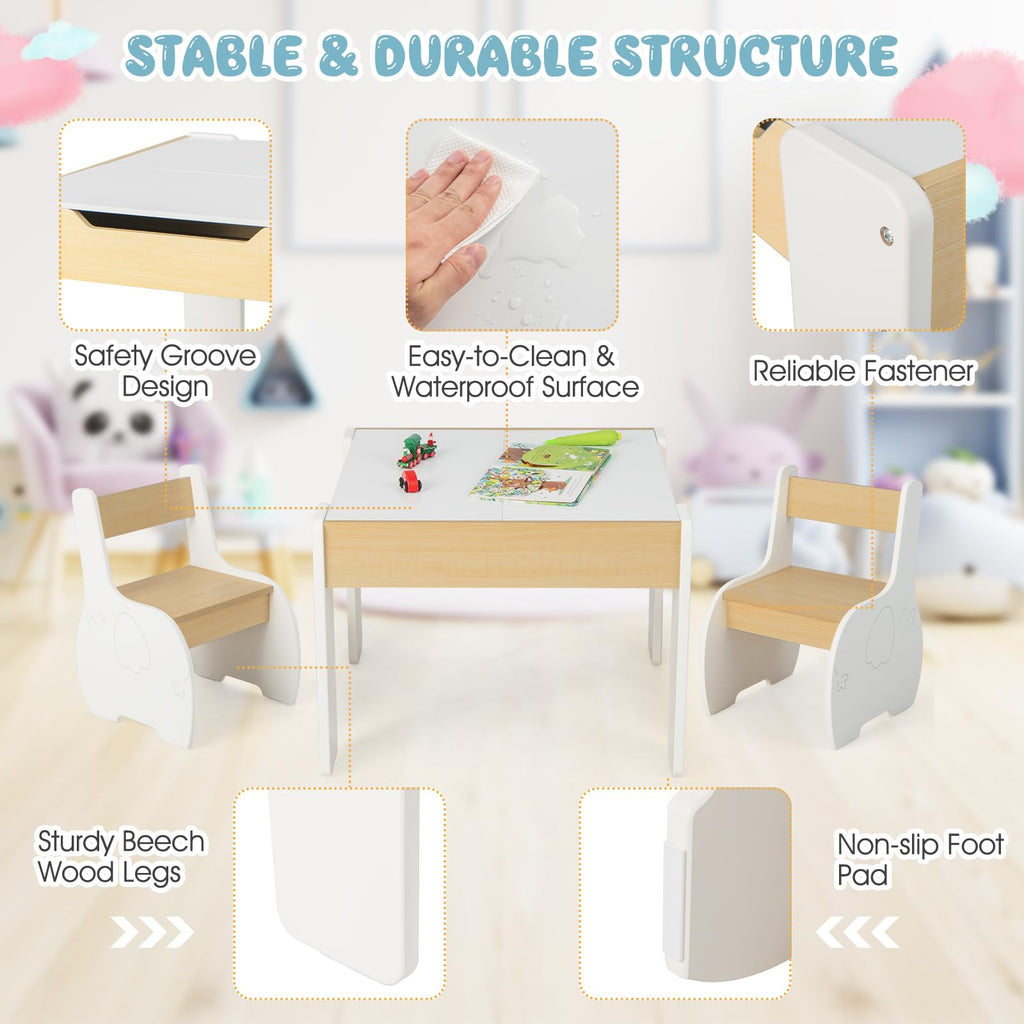 OLAKIDS 3 in 1 Kids Table and Chair Set, Wood Multi Activity Table with Removable Tabletop, Detachable Blackboard