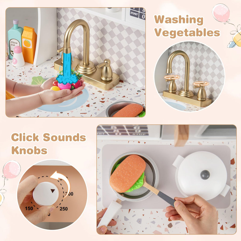 OLAKIDS Kids Kitchen Playset, Toddler Wooden Kitchen Pretend Cooking Toy Set with Coffee Maker