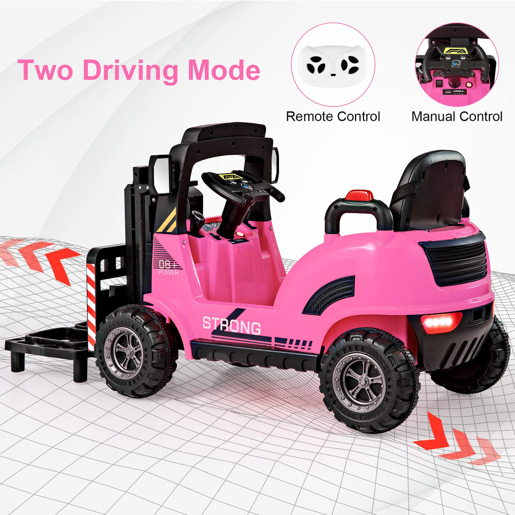 OLAKIDS Ride on Forklift, 12V Kids Electric Vehicle Construction Truck with Remote Control, Liftable Fork and Pallet
