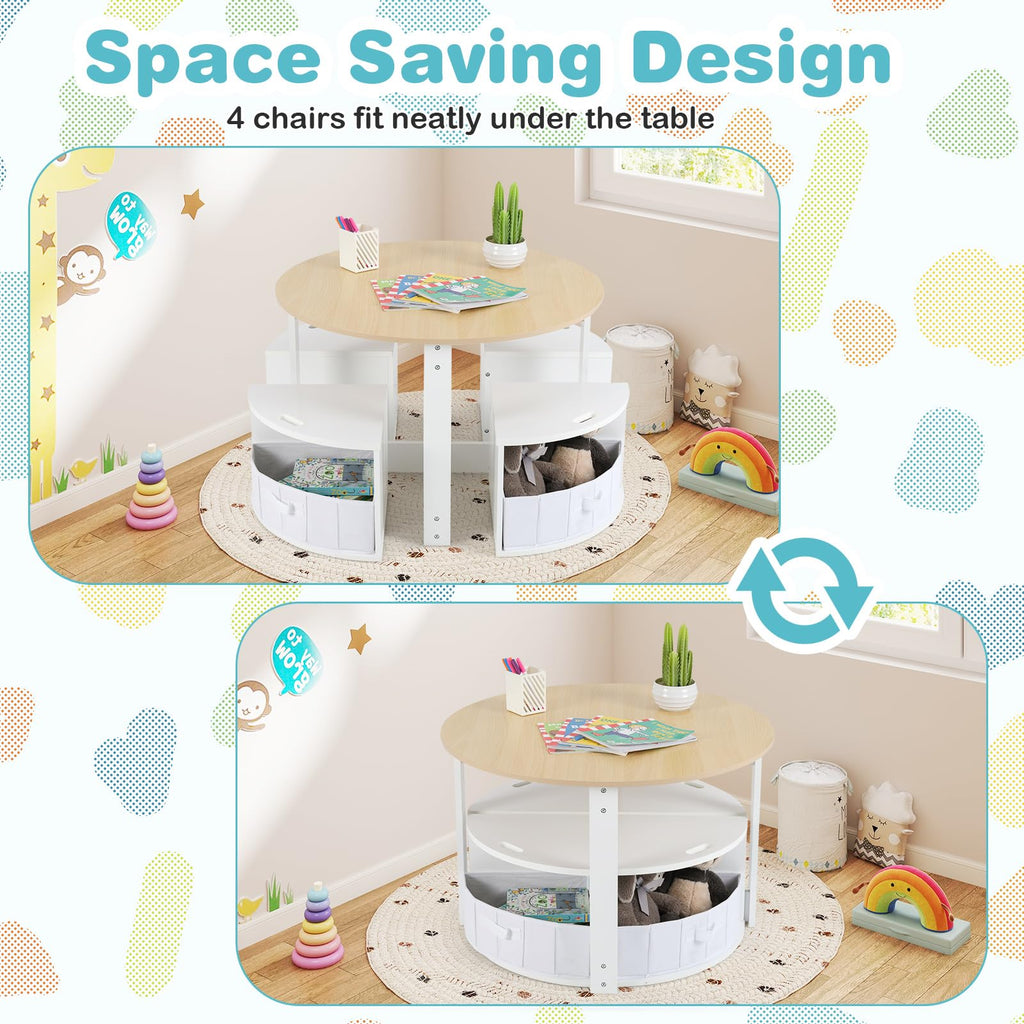 OLAKIDS Toddler Table and Chair Set, Wooden Table and 4 Chairs with Nesting Design, Children Multi-Activity Table