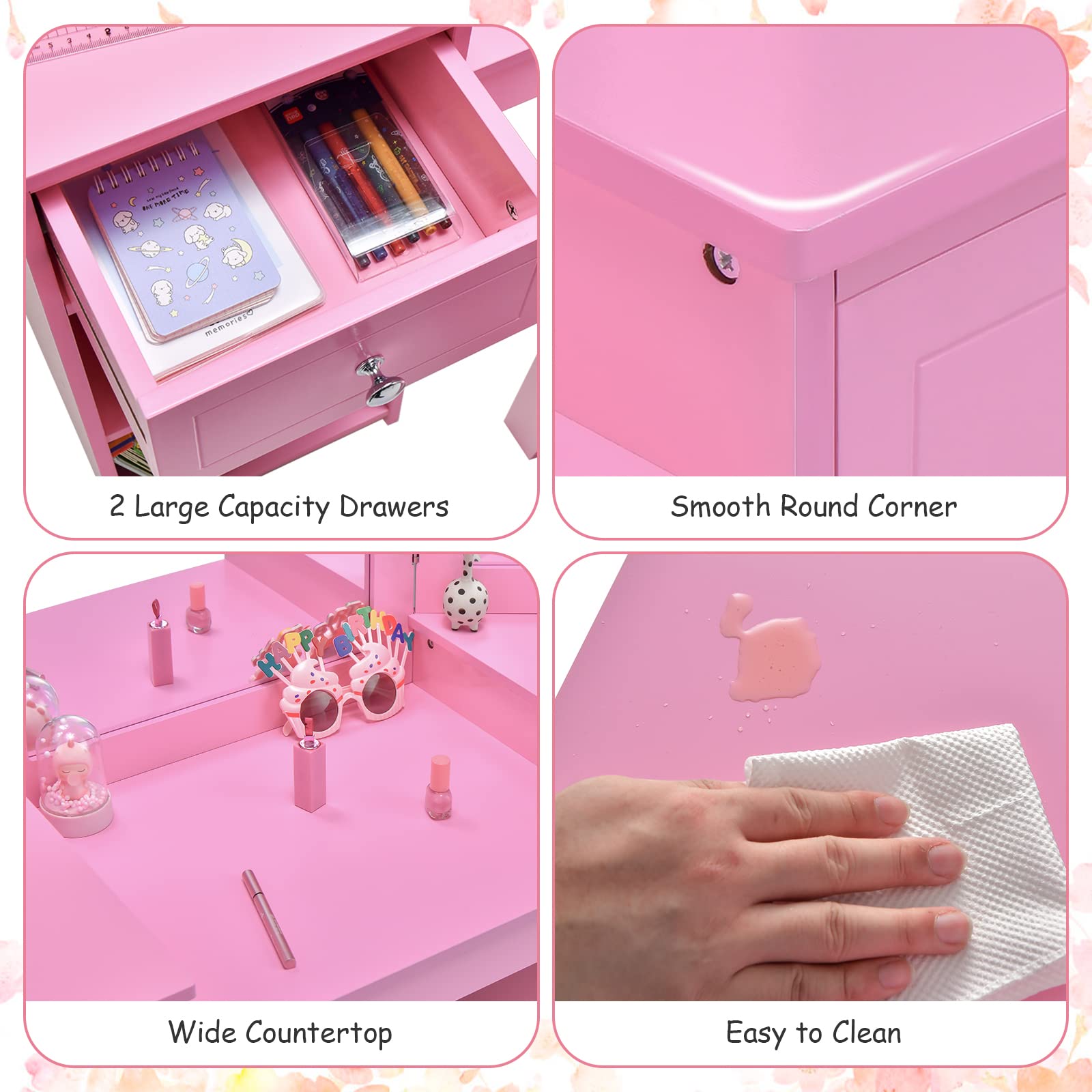 OLAKIDS Kids Vanity, 2 in 1 Princess Makeup Desk and Chair Set