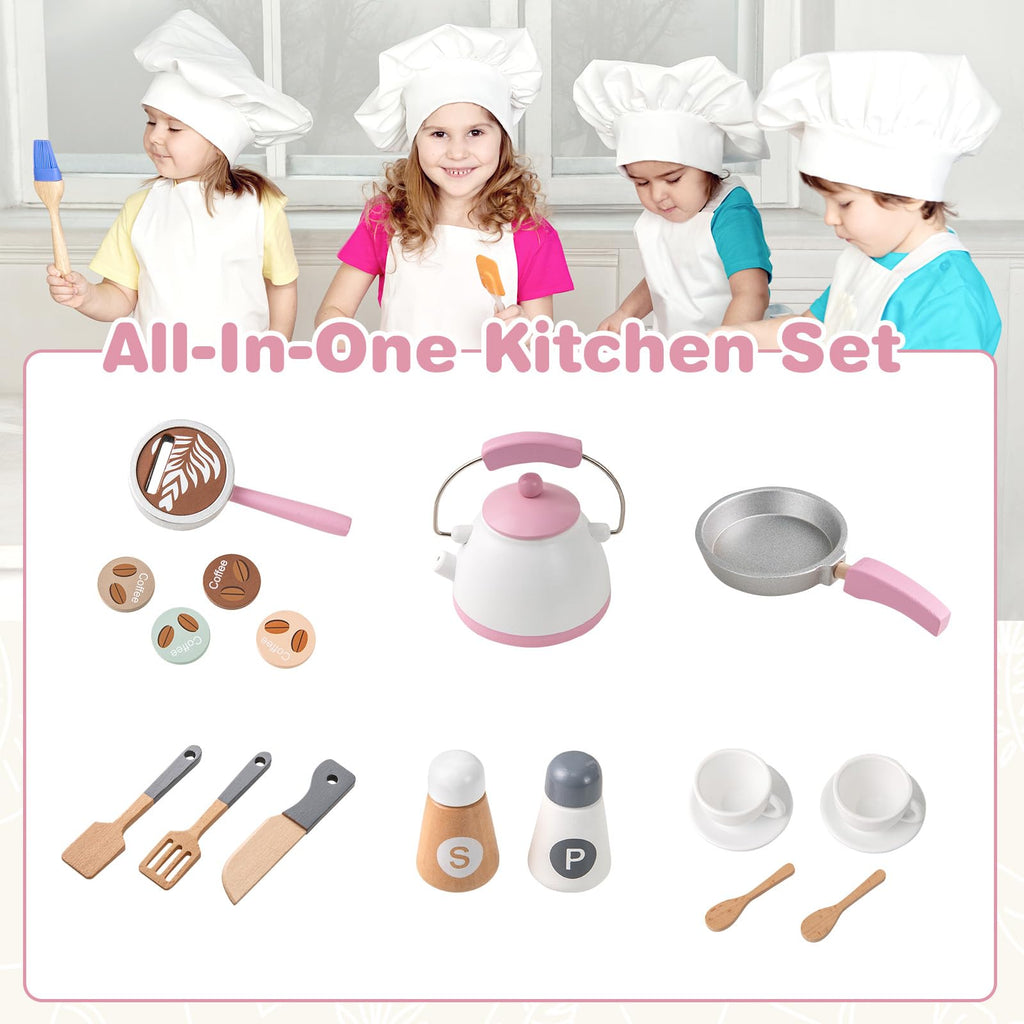 OLAKIDS Corner Kids Kitchen Playset, Toddler Wooden Pretend Cooking Set