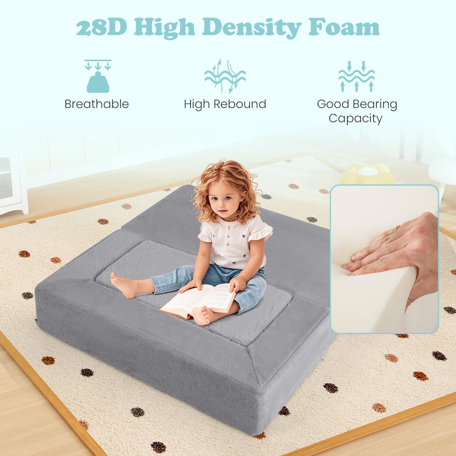 OLAKIDS Modular Kids Play Couch, Toddler Sectional Fort Building Sofa