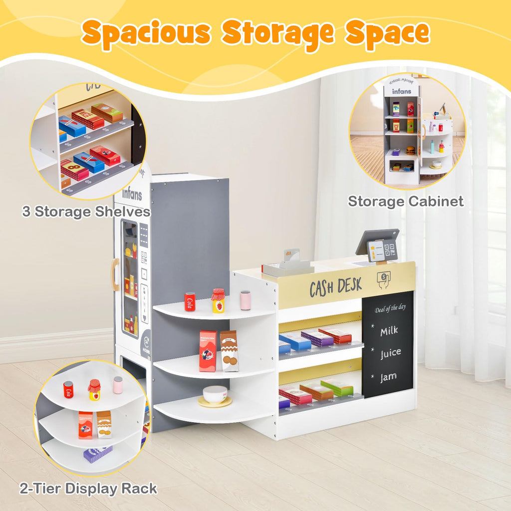 OLAKIDS Kids Grocery Store Playset, Wooden Supermarket Toy Set