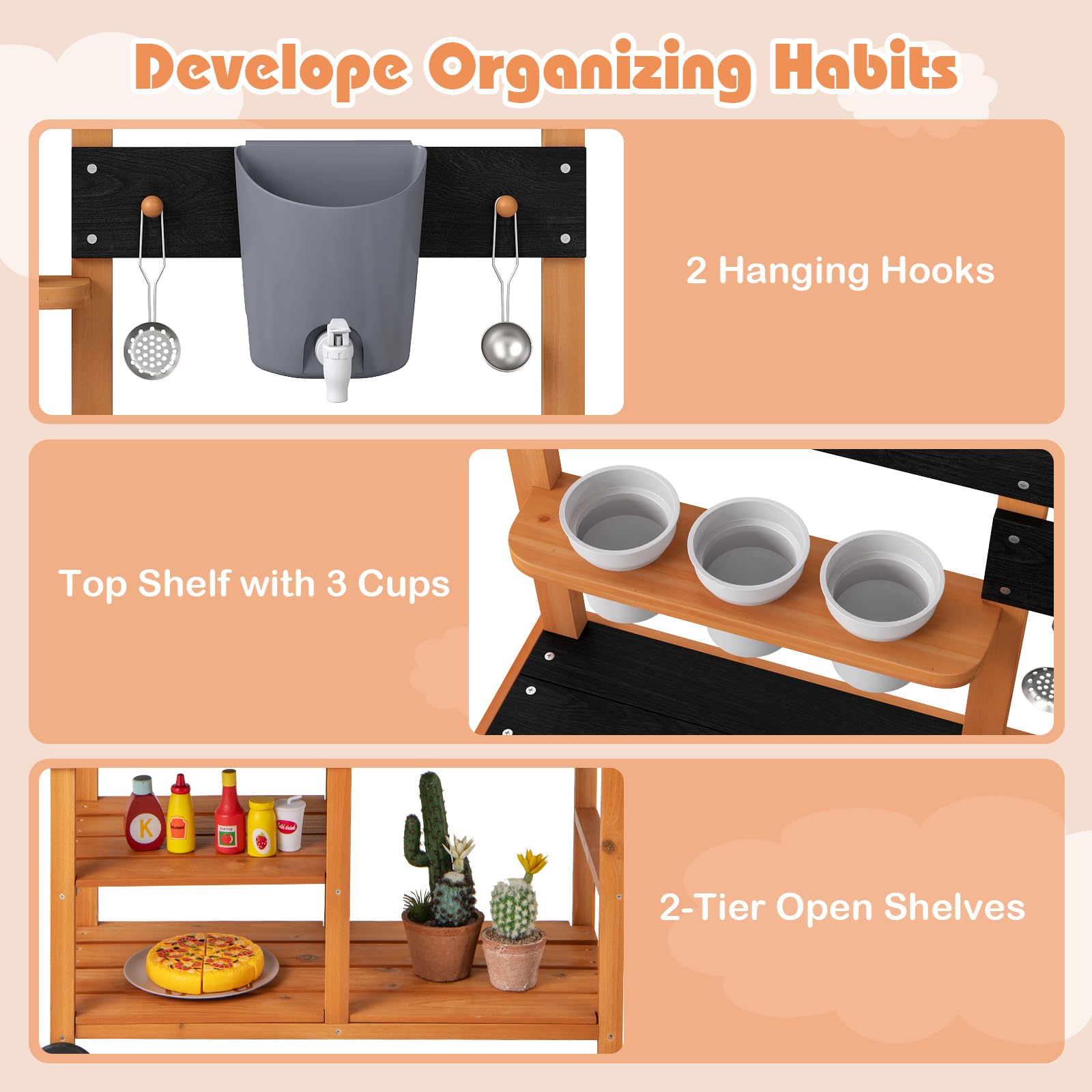 OLAKIDS Mud Kitchen for Kids Outdoor, Wooden Toddler Play Kitchen