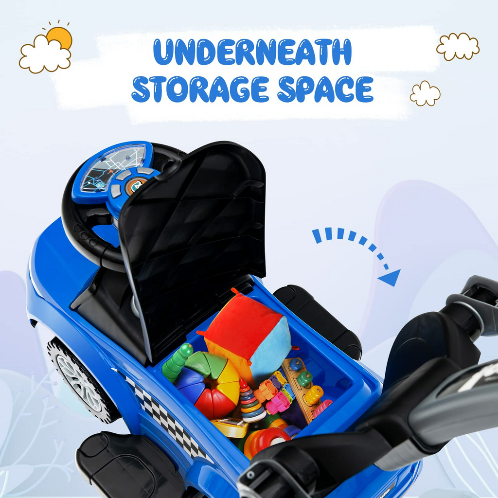 OLAKIDS 4 in 1 Ride on Push Car, Toddlers Stroller Sliding Walking Toy with Horn, Music, Lights, Removable Guardrails and Handle OLAKIDS