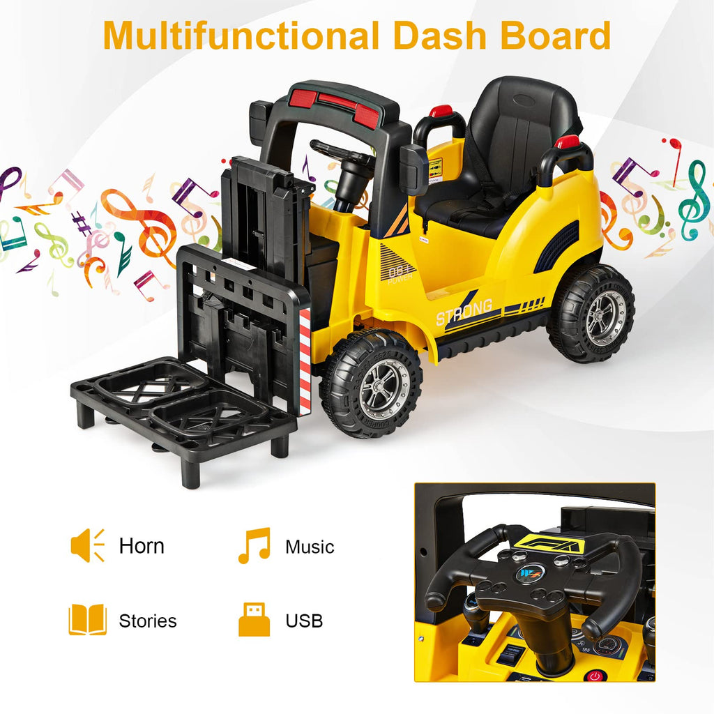 OLAKIDS Ride on Forklift, 12V Kids Electric Vehicle Construction Truck with Remote Control, Liftable Fork and Pallet