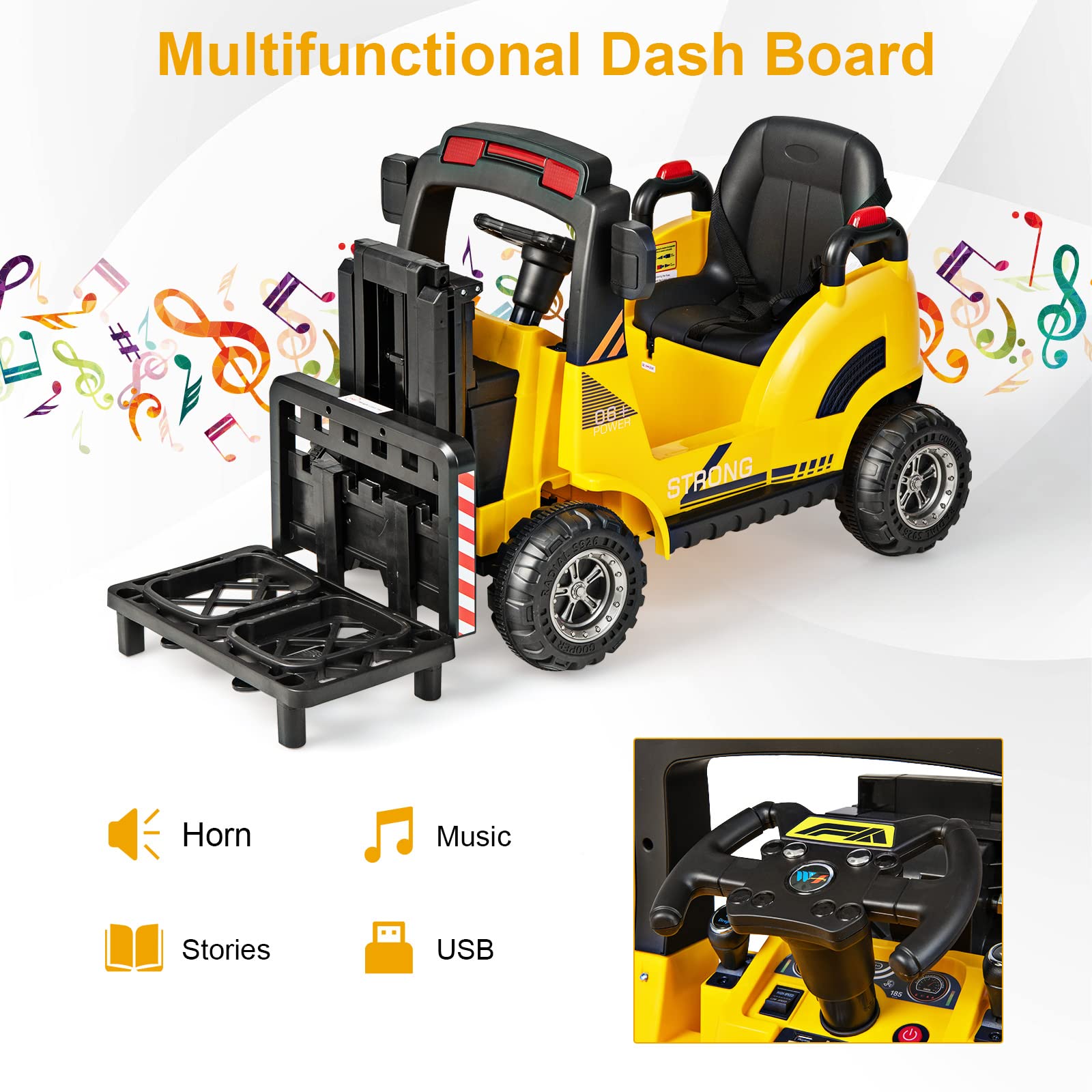 OLAKIDS Ride on Forklift, 12V Kids Electric Vehicle Construction Truck with Remote Control, Liftable Fork and Pallet