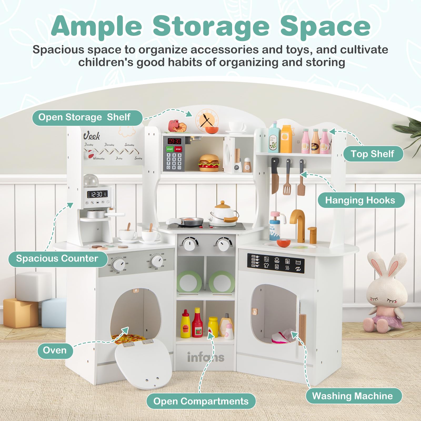 OLAKIDS Corner Kids Kitchen Playset, Toddler Wooden Pretend Cooking Set