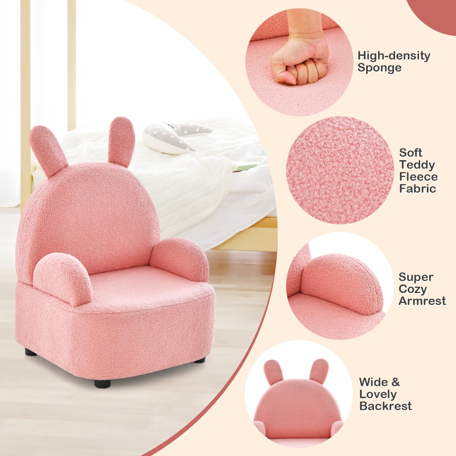OLAKIDS Kids Sofa, Toddler Armchair Chair with Solid Sturdy Wood Construction Plush Fabric