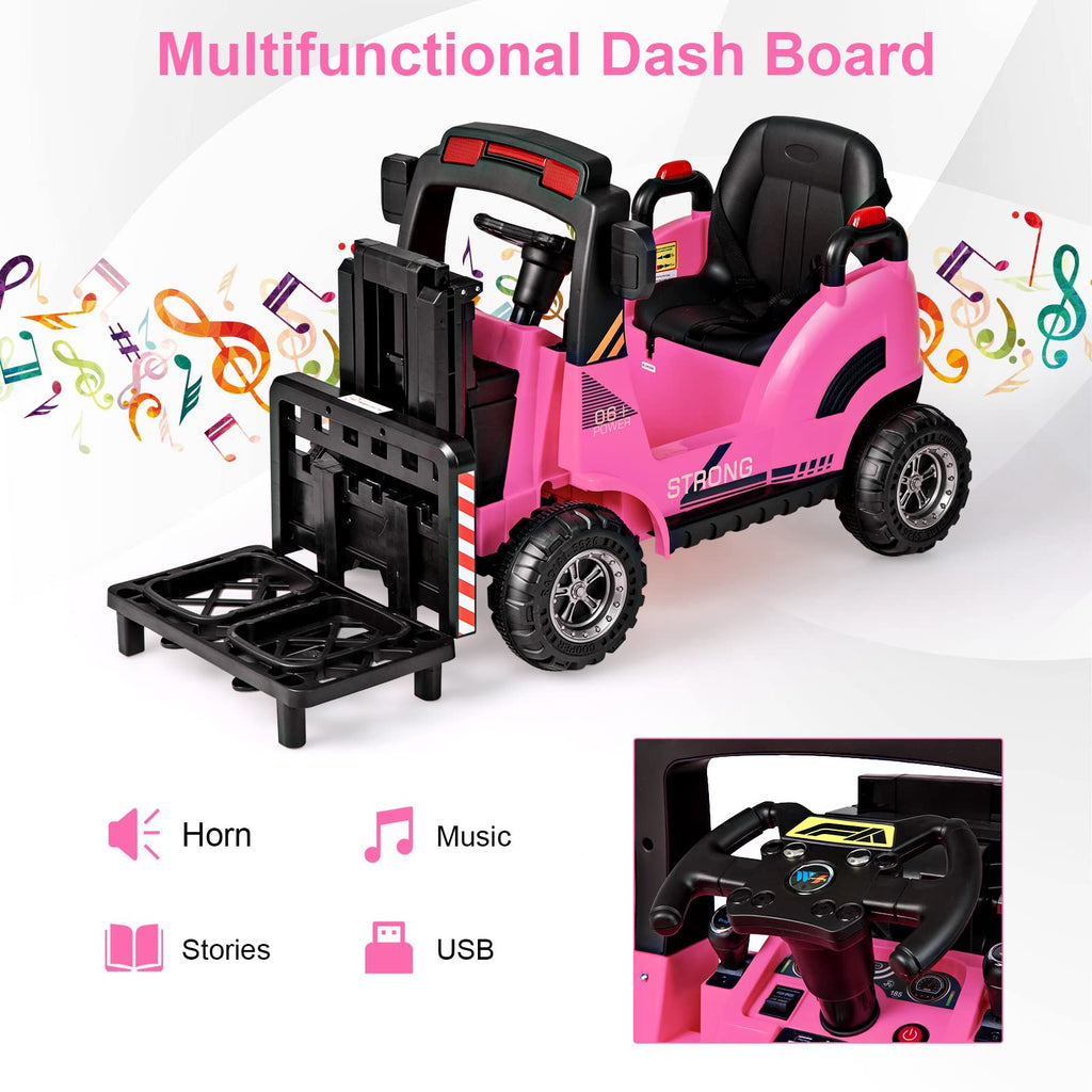 OLAKIDS Ride on Forklift, 12V Kids Electric Vehicle Construction Truck with Remote Control, Liftable Fork and Pallet