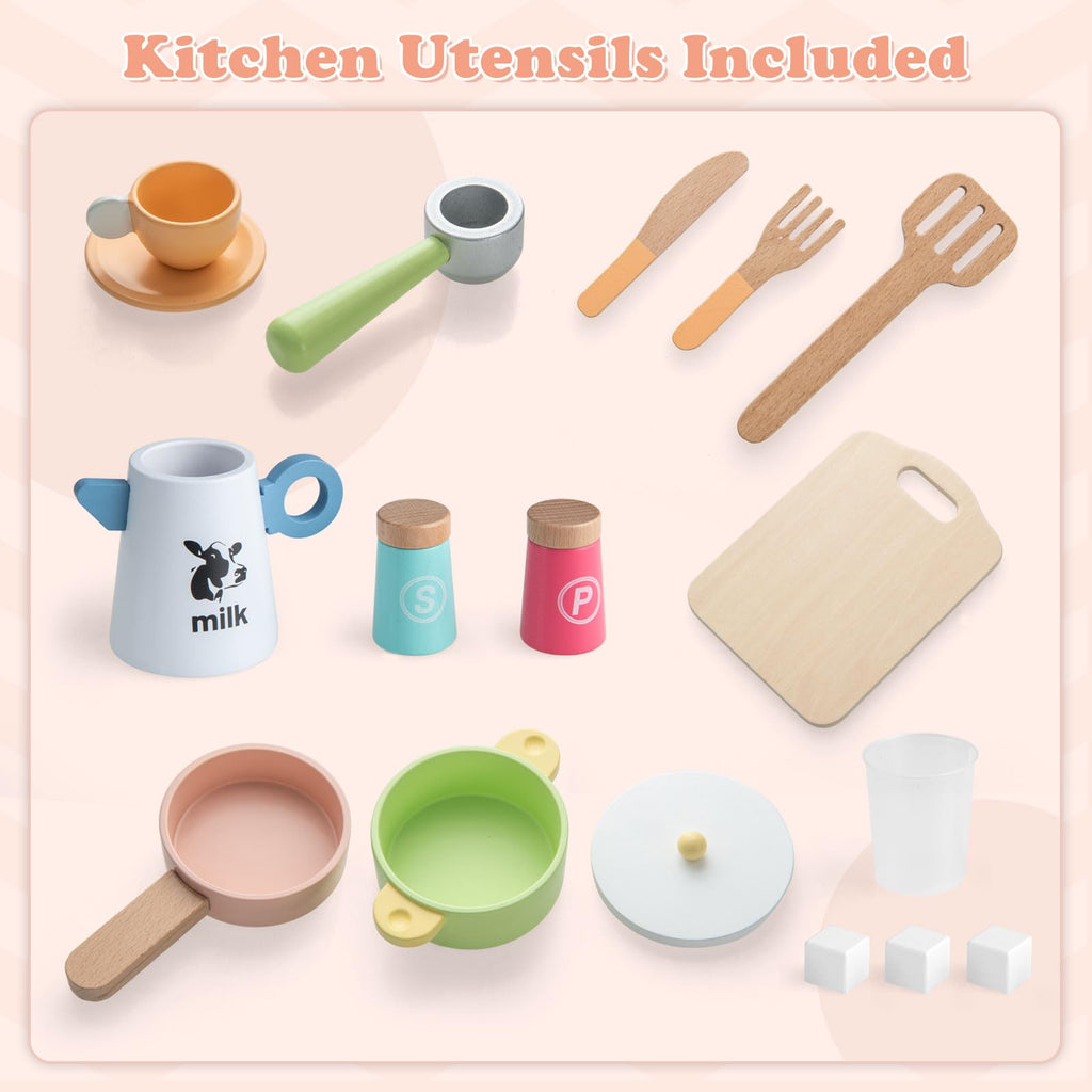 OLAKIDS Kids Kitchen Playset Cooking Toy Kitchen Set with Coffee Machine Stove Removable Sink Microwave Storage Cabinet