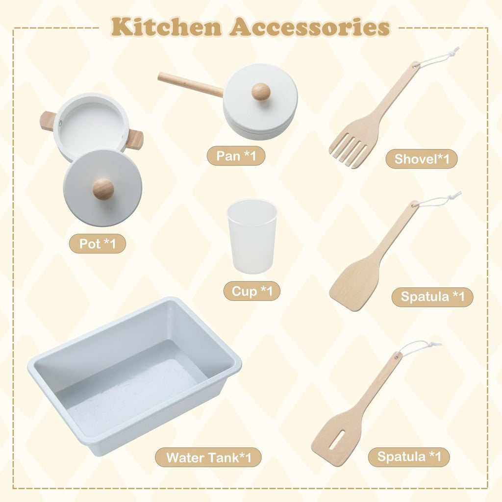 OLAKIDS Kids Kitchen Playset, Toddler Wooden Pretend Cooking Set Microwave, Simulation Play Kitchen Toy for Children
