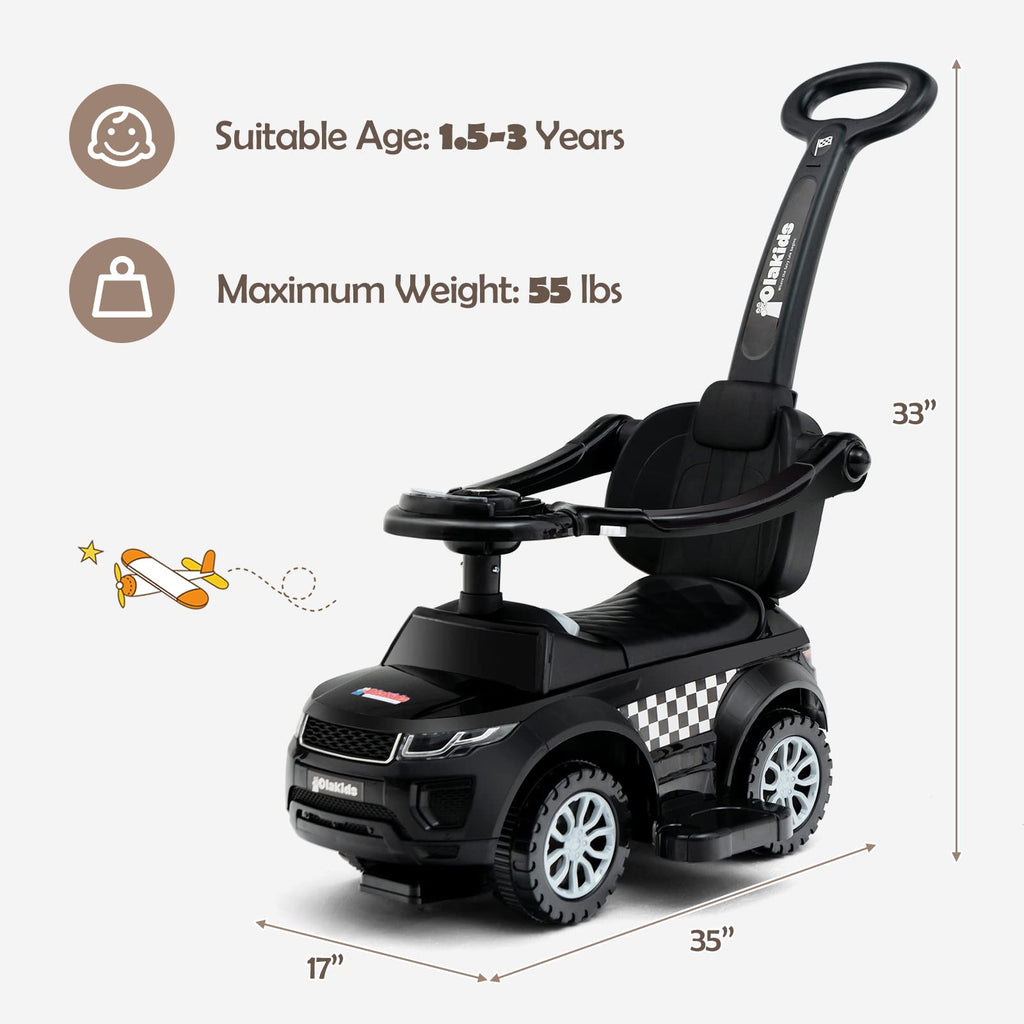 OLAKIDS 4 in 1 Ride on Push Car, Toddlers Stroller Sliding Walking Toy with Horn, Music, Lights, Removable Guardrails and Handle OLAKIDS