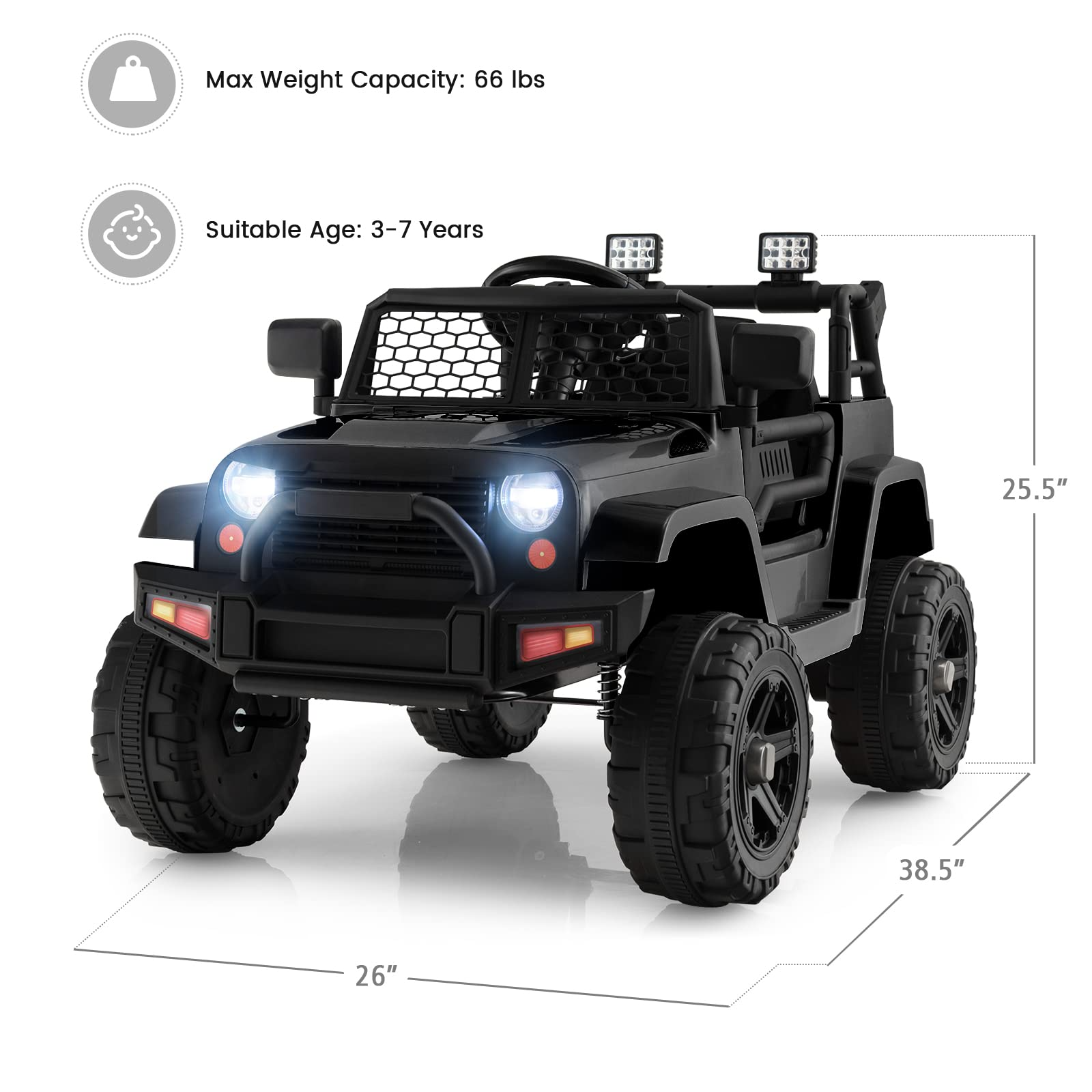 12V Electric Vehicle Car with Remote Control, Toddlers Battery Powered Toy with 2 Speeds, Spring Suspension OLAKIDS