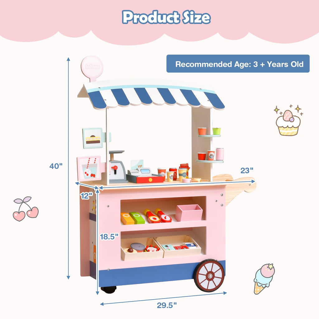 OLAKIDS Wooden Grocery Store Marketplace Toy, Supermarket Pretend Play, Fun Indoor Farmer's Market Stand Set