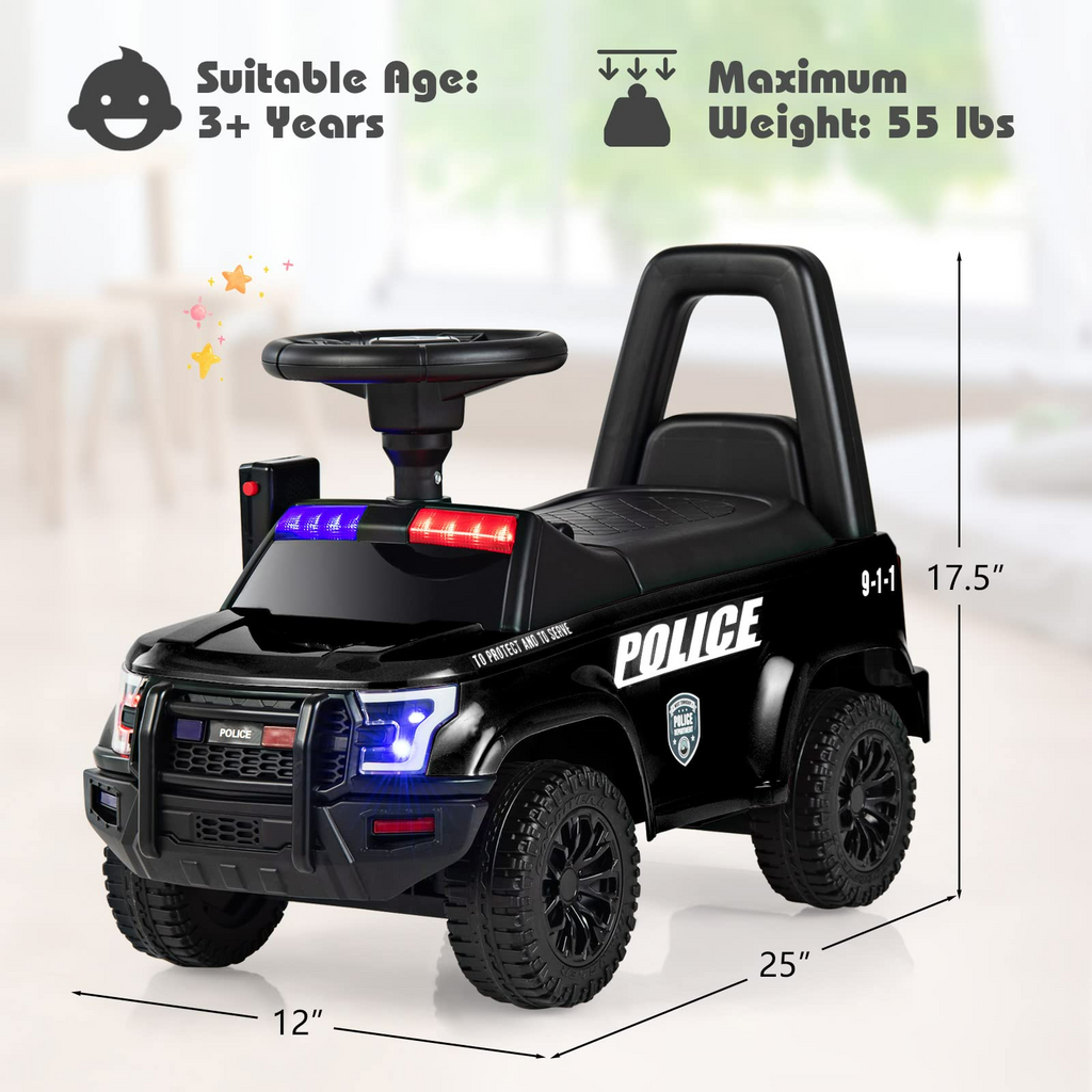 OLAKIDS Ride On Push Police Car, Toddler Foot-to-Floor Sliding Toy with Siren, Steering Wheel, Megaphone, Horn, Headlights, Under Seat Storage OLAKIDS