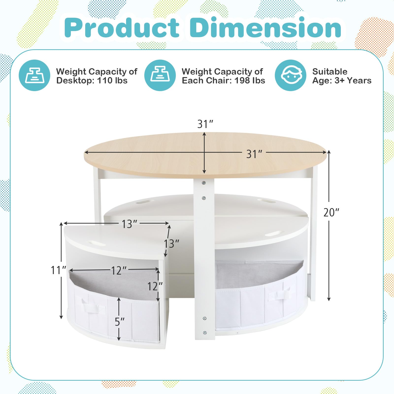 OLAKIDS Toddler Table and Chair Set, Wooden Table and 4 Chairs with Nesting Design, Children Multi-Activity Table