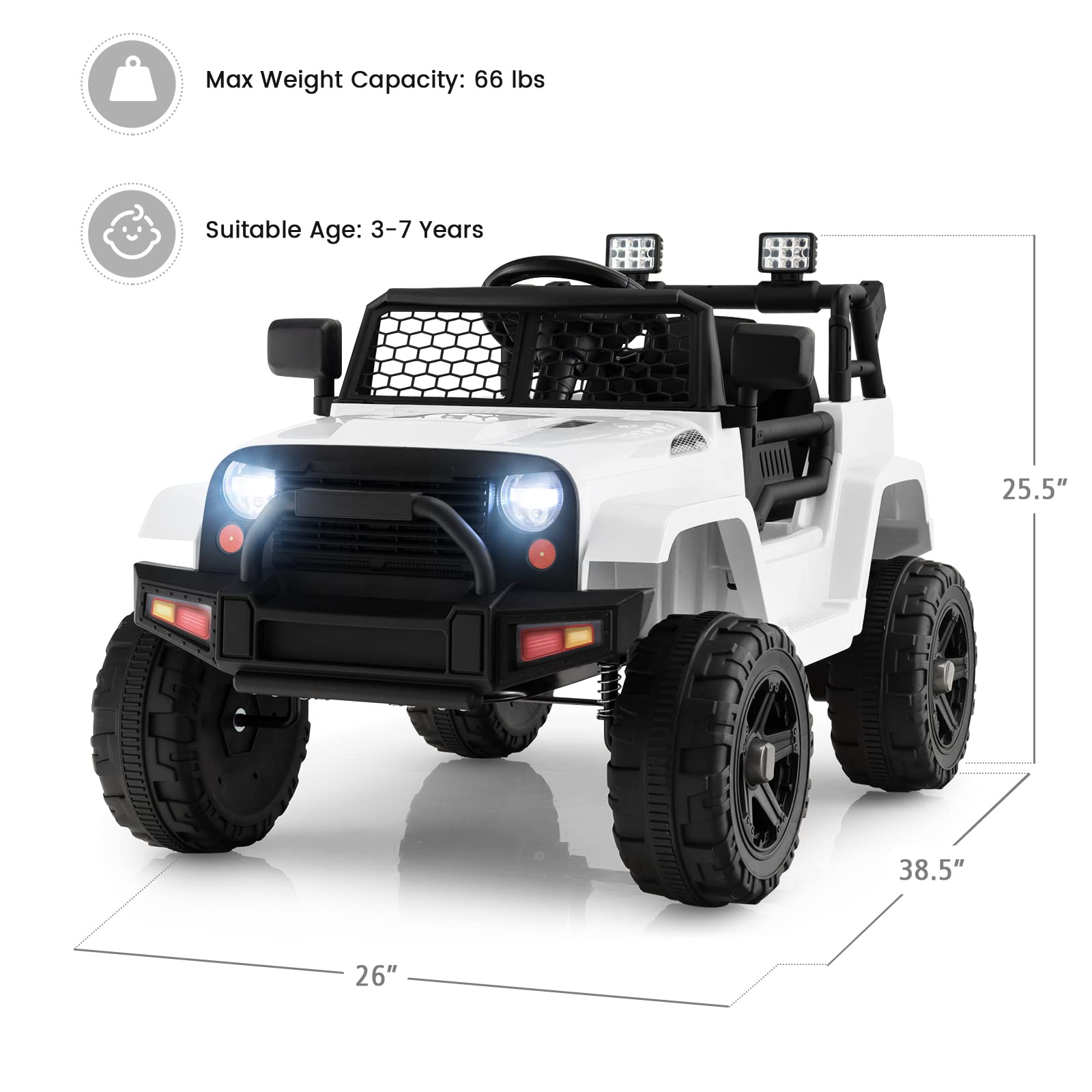 12V Electric Vehicle Car with Remote Control, Toddlers Battery Powered Toy with 2 Speeds, Spring Suspension OLAKIDS