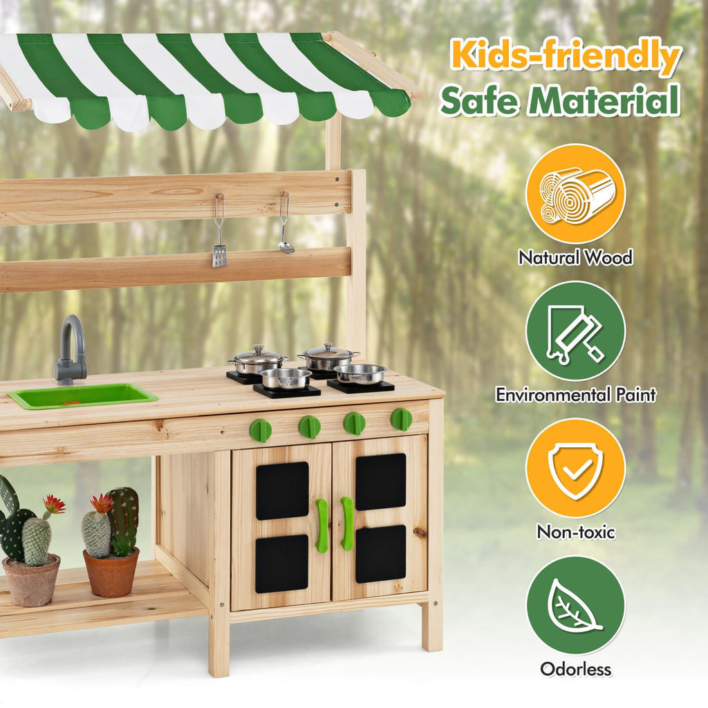 OLAKIDS Wooden Mud Kitchen, Outdoor Play Kitchen for Backyard & Garden