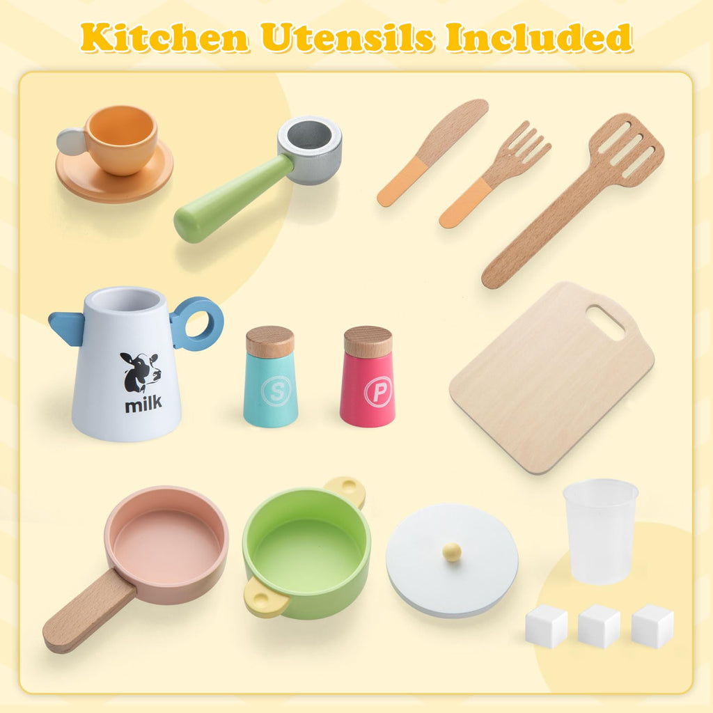 OLAKIDS Kids Kitchen Playset Cooking Toy Kitchen Set with Coffee Machine Stove Removable Sink Microwave Storage Cabinet